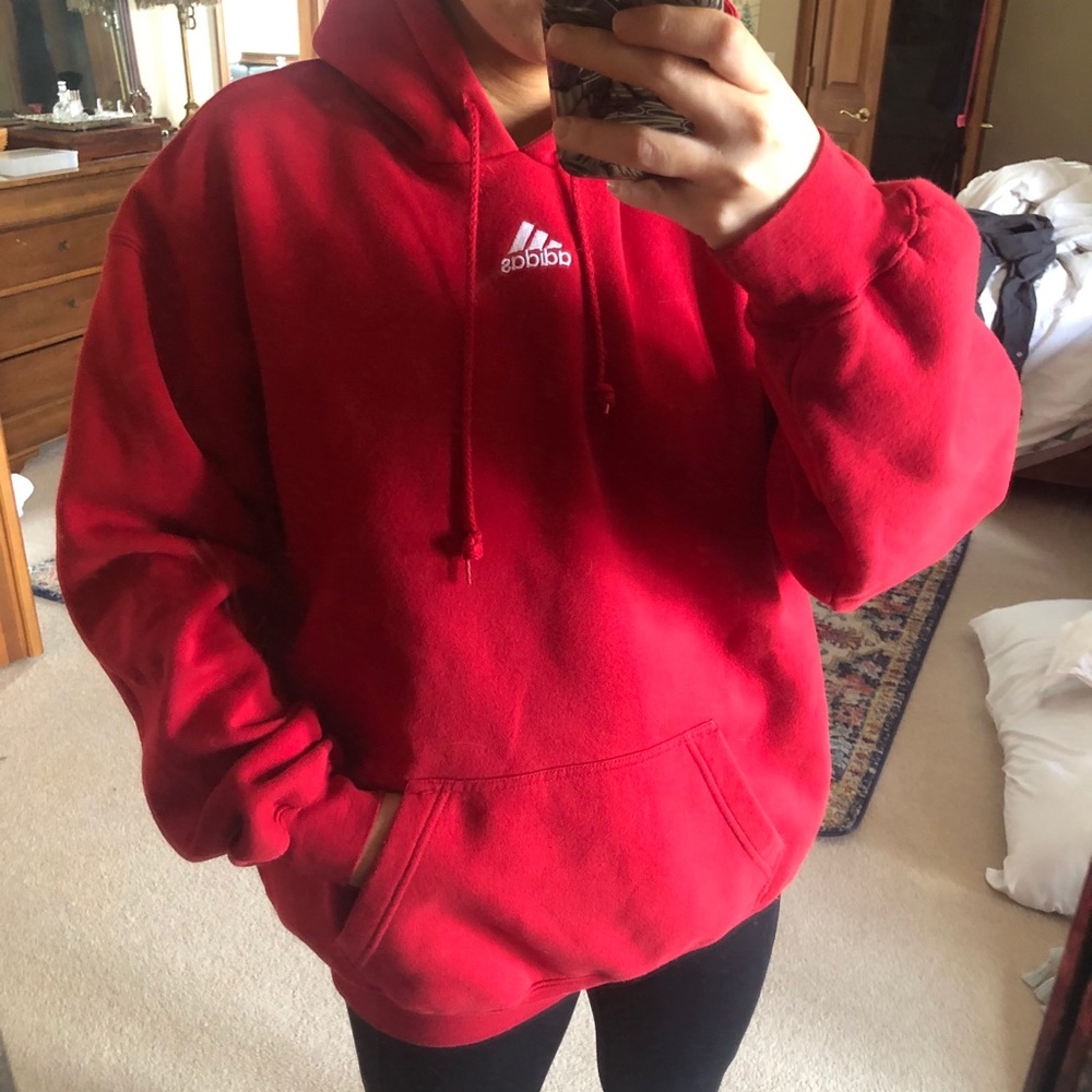 Red Oversized Adidas Hoodie